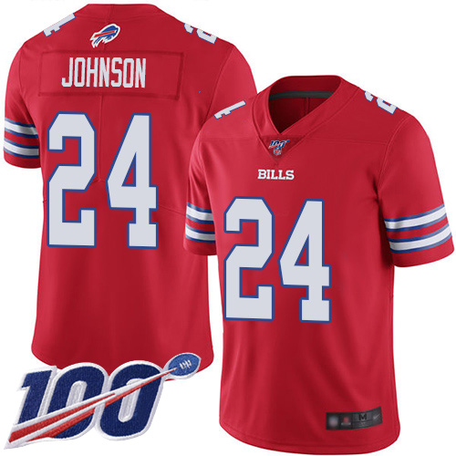 Men Buffalo Bills 24 Taron Johnson Limited Red Rush Vapor Untouchable 100th Season NFL Jersey